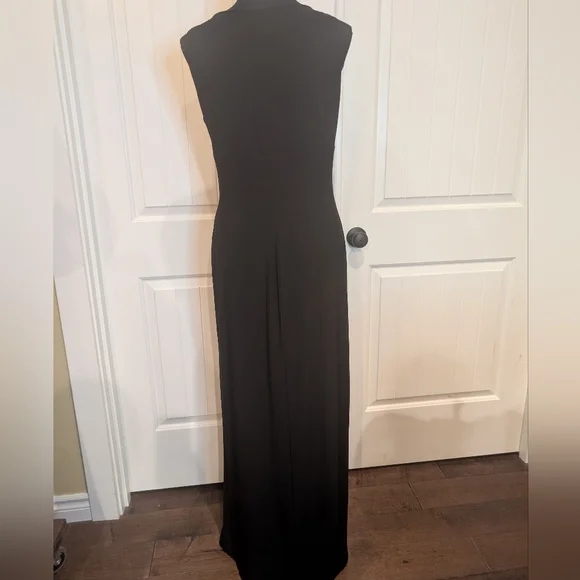 Lauren Ralph Lauren Black Jersey Cowl Neck & Rhinestone Embellished Waist Pin - Picture 2 of 7